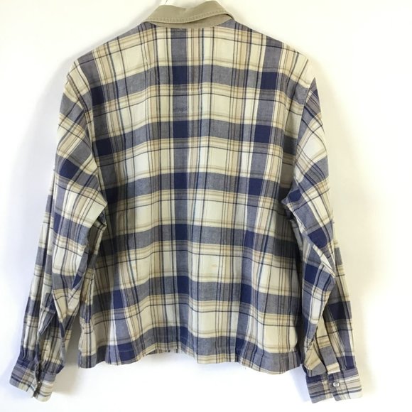 vintage womens jacket shacket 18 20 XL tan blue plaid full zip cotton cropped - Picture 2 of 10